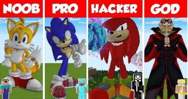 Are You Noob, Pro Or Hacker Sonic Build Challenge In Minecraft?